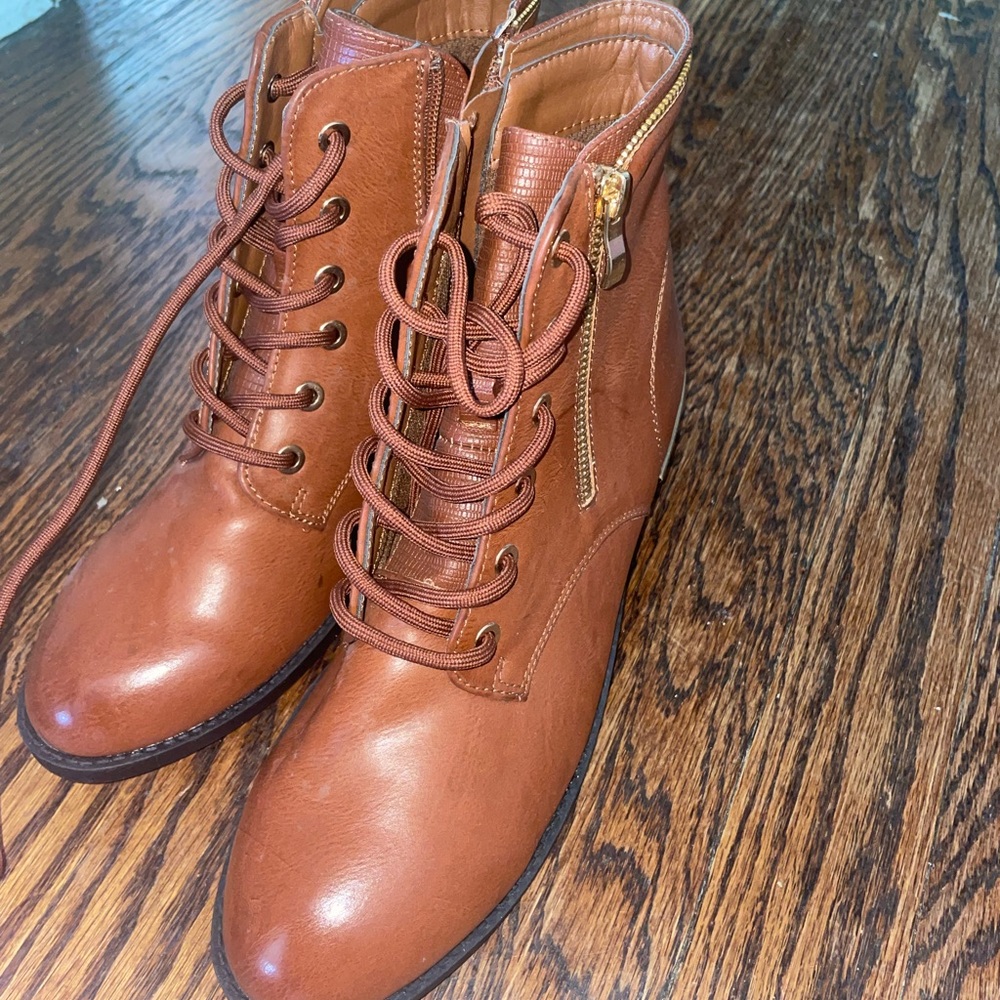 Real leather lace up combat boots